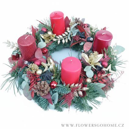 Adventní věnec velký 40 cm červený