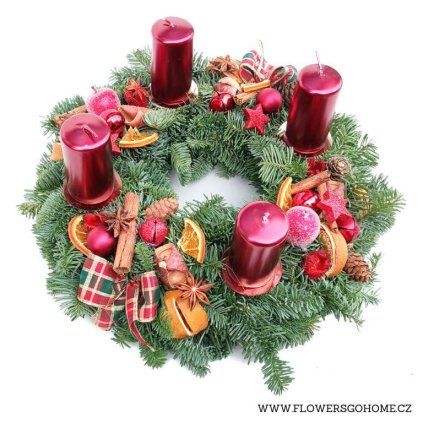 Adventní věnec metalický červený
