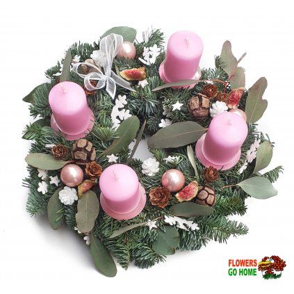 Adventní věnec růžový s eukalyptem